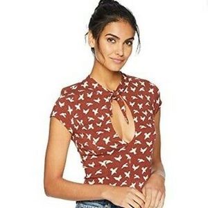 Free People Teracotta tie neck body suit